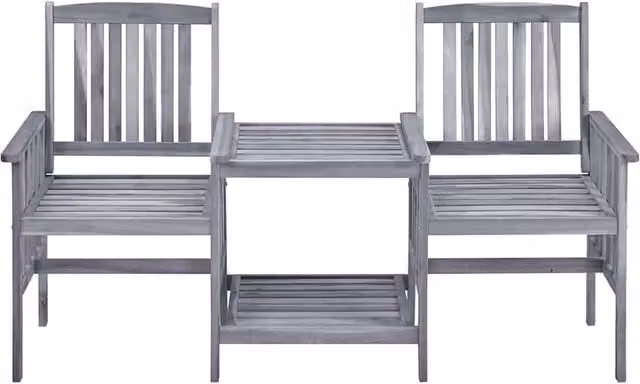 Berkfield Home Grey Solid Acacia Wood Garden Chairs with Tea Table, W/D/H: 159 x 61 x 92 cm