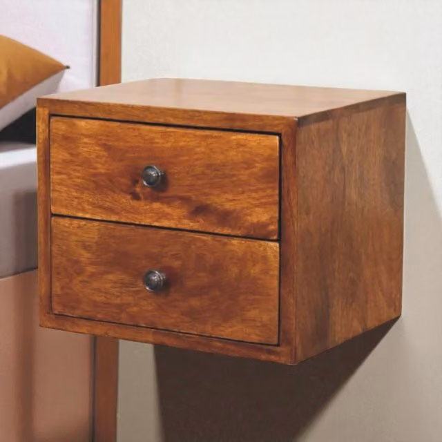 Artisan Furniture Solis 2-Drawer Mango Wood Wall Mounted Nightstand in Brown