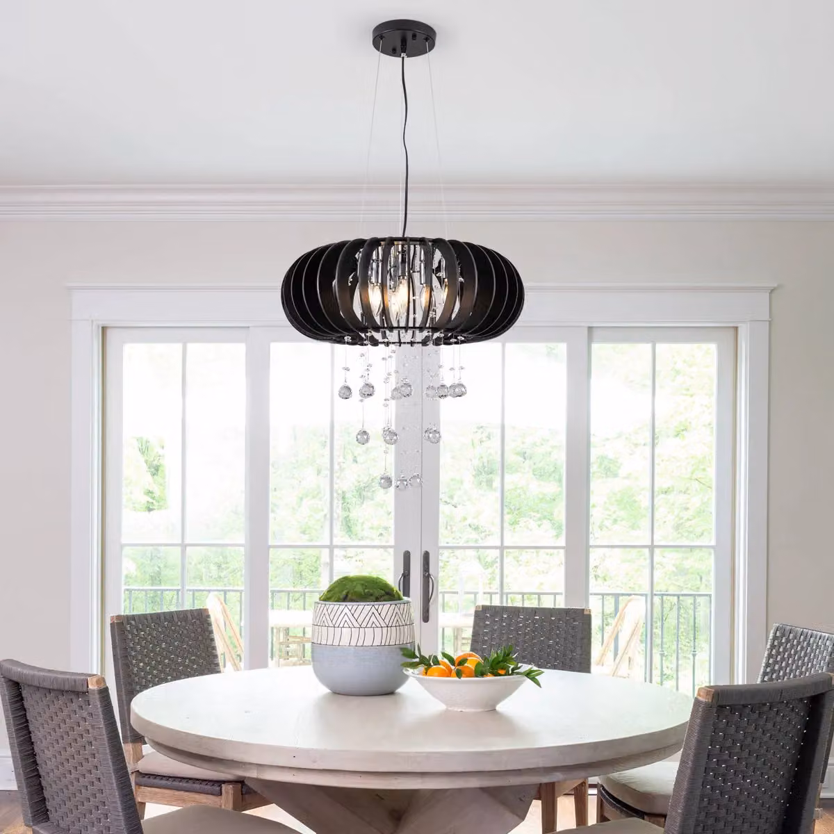 Garwarm 6 Light Dimmable Wood and Crystal Caged Chandelier in Black – 2