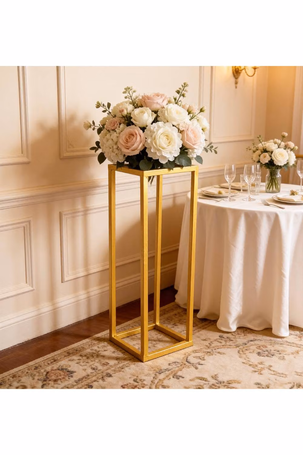 Garden Sanctuary Metal Column Flower Stand in Gold – 2