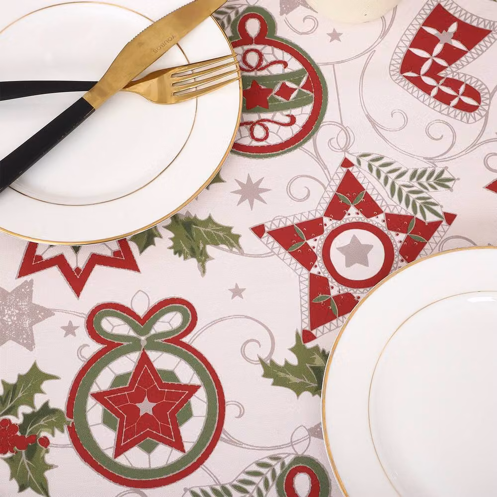 London Boutique White Waterproof Christmas Snowflake Tablecloth with Wipe-Clean Design – 4