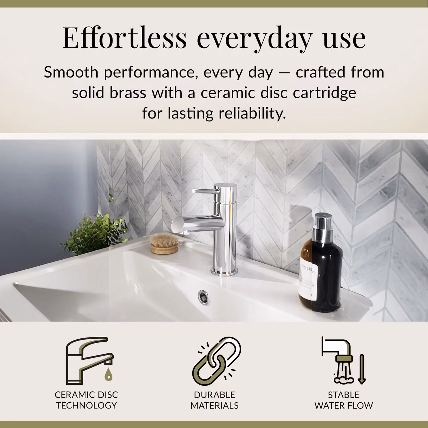 Balterley Chrome Mono Basin Mixer Tap with Push Button Waste and Single Lever Control, W/D/H: 5.2 x 14.9 x 16.6 cm – 2