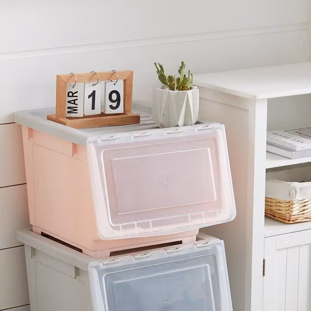 Livingandhome Stackable Mobile Storage Box with Lid in Pink