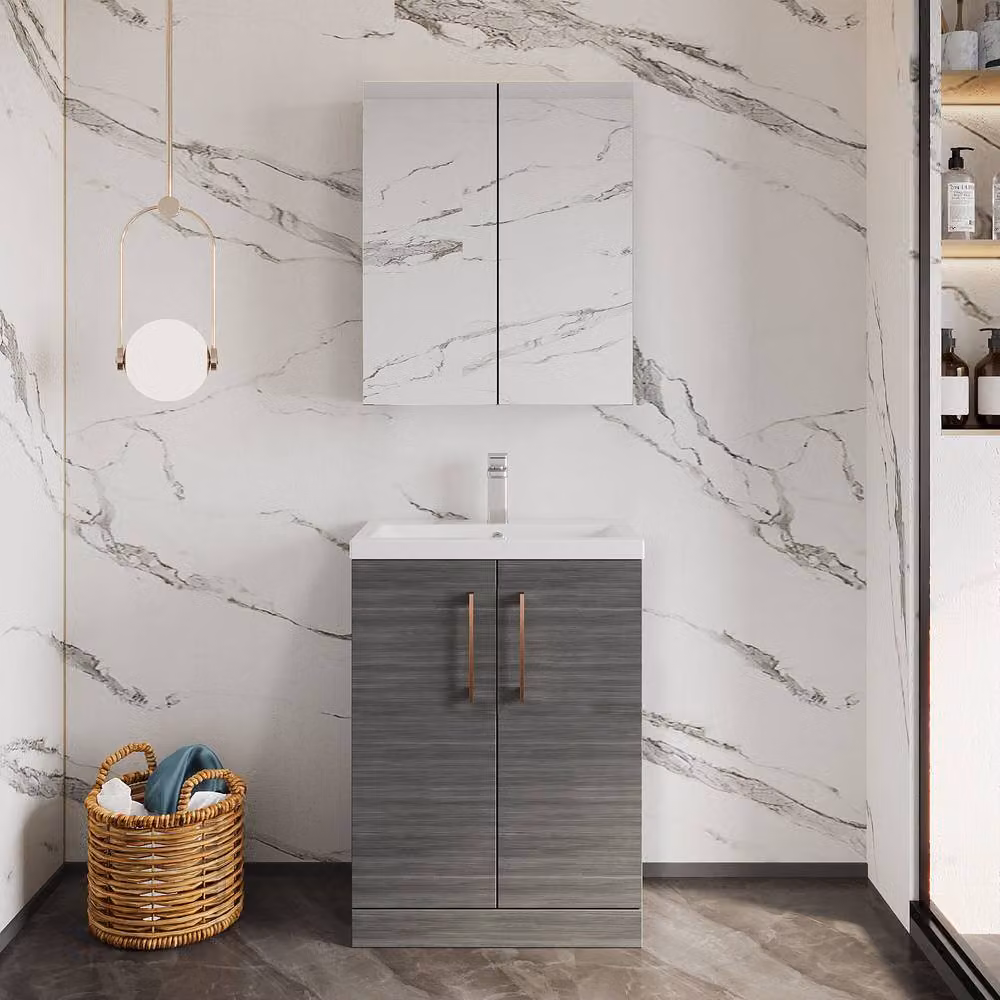 Balterley Modern Freestanding Bathroom Vanity Basin Unit in Grey with Soft Close Doors, Width: 60 cm – 2