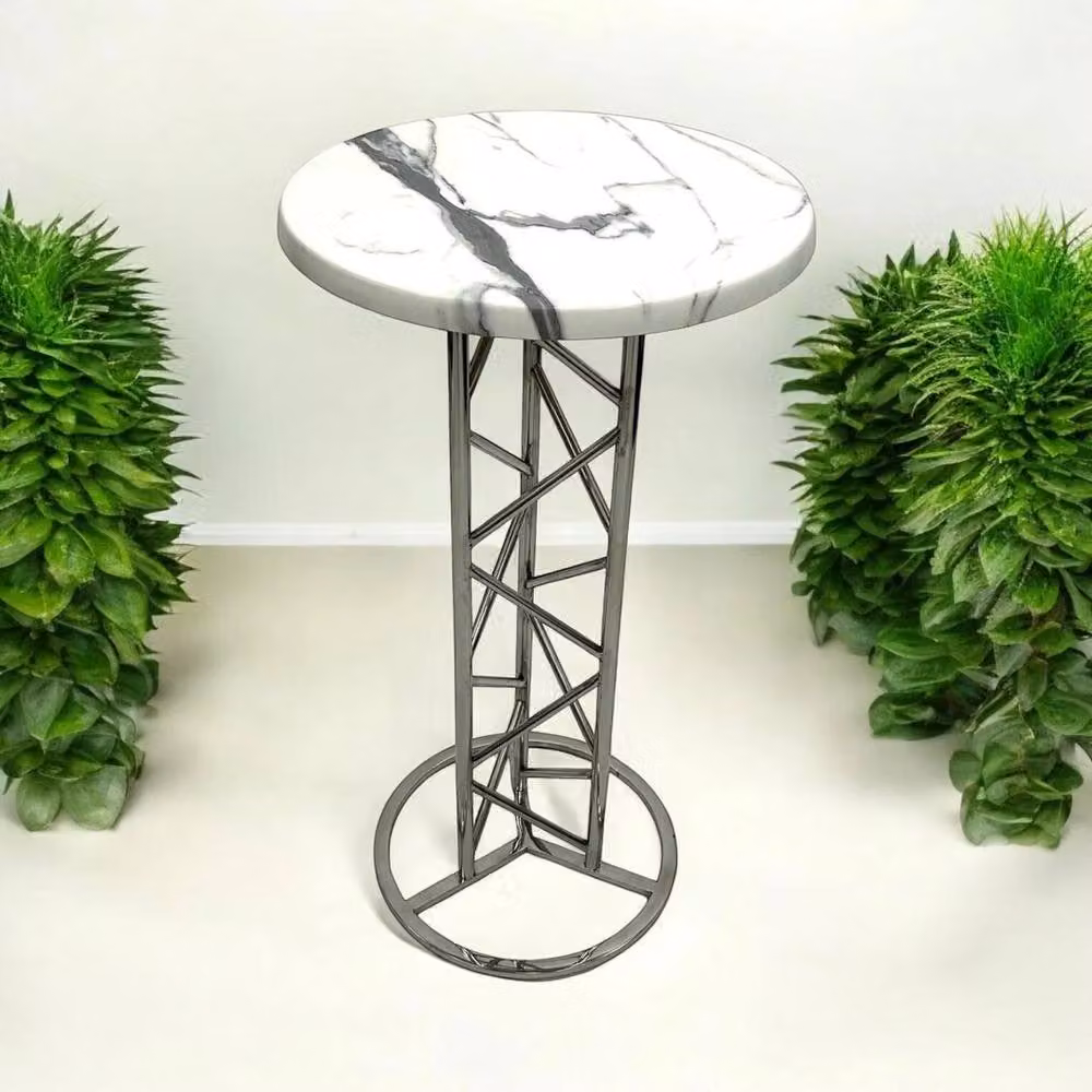 NESTLUNE Custom High Table with Stainless Steel Truss Base in White W: 100 cm, D: 15 cm, H: 15 cm – 2