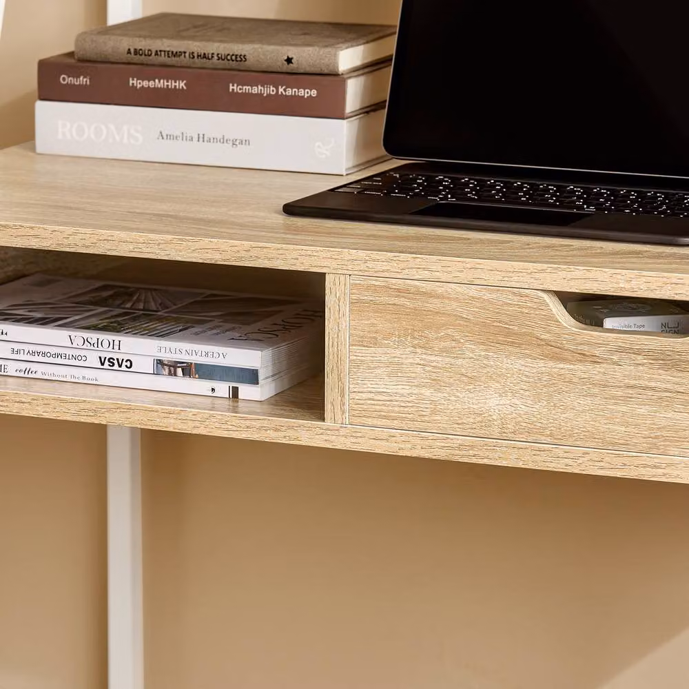 SoBuy Modern Oak and White Computer Desk for Home Office, W/D/H: 100 x 50 x 75 cm – 3