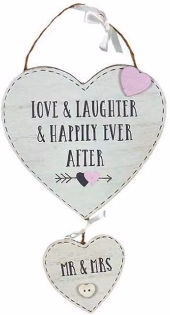 KDMD Love Story Hanging Double Hearts Mr & Mrs 4 Pack in Off-White