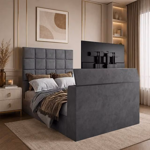 KDMD Allerton Upholstered Grey TV Bed Frame, W/D/H: 180 x 200 cm – 1