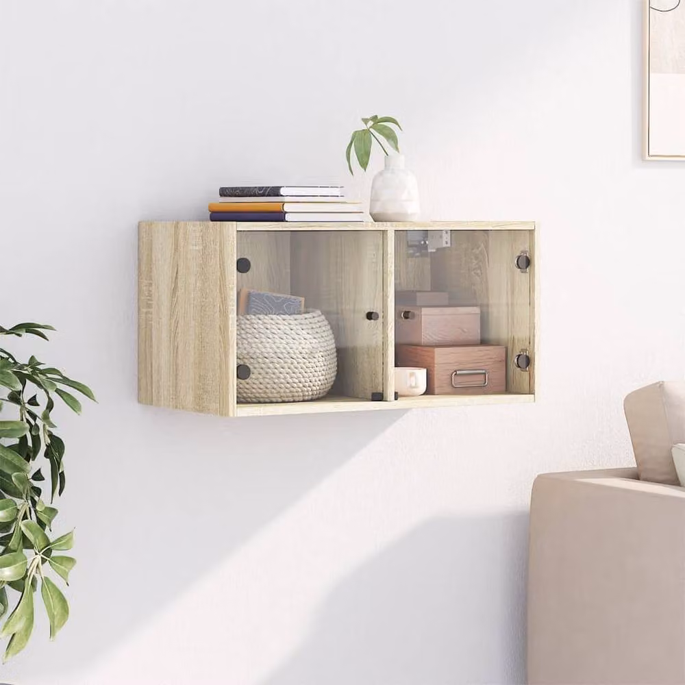 Berkfield Home Wall Cabinet with Glass Doors in Sonoma Oak Brown, W: 68.5 cm, D: 37 cm, H: 35 cm – 2