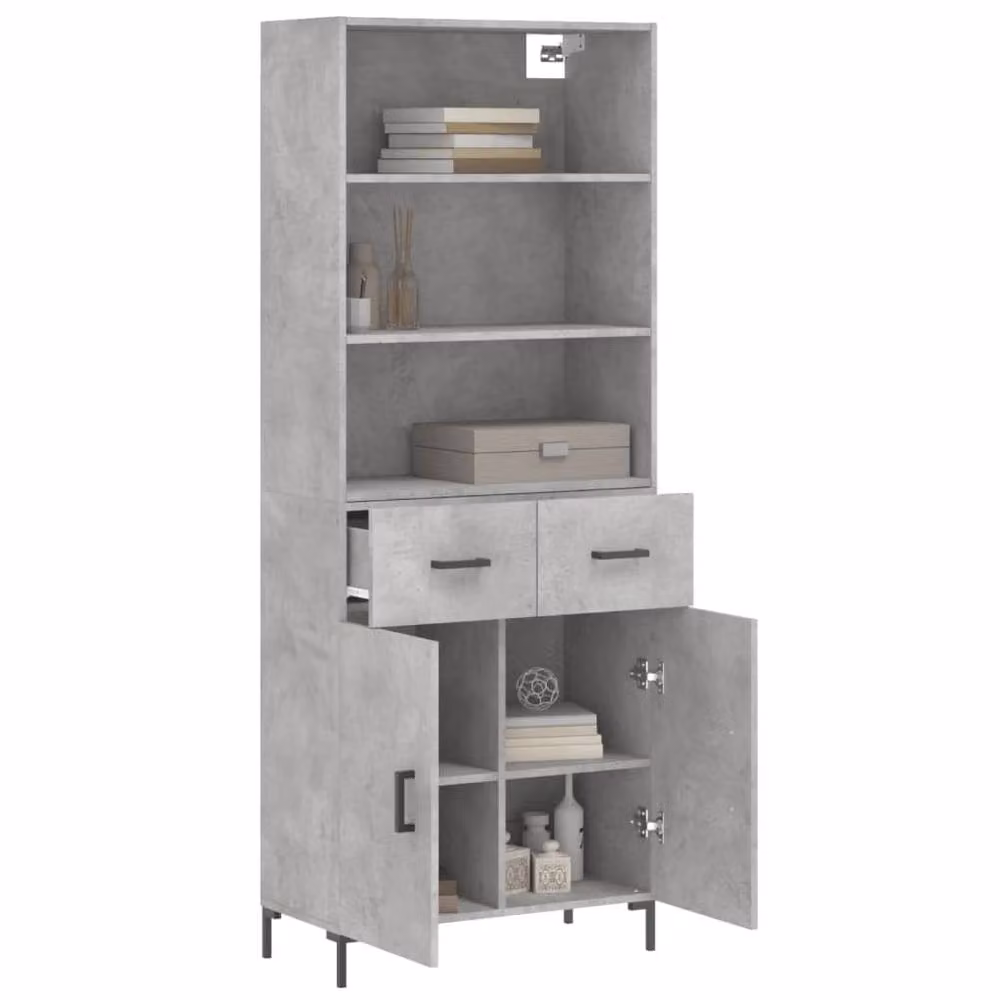 Berkfield Home Modern Highboard in Concrete Grey, W/D/H: 69.5 x 34 x 180 cm – 3