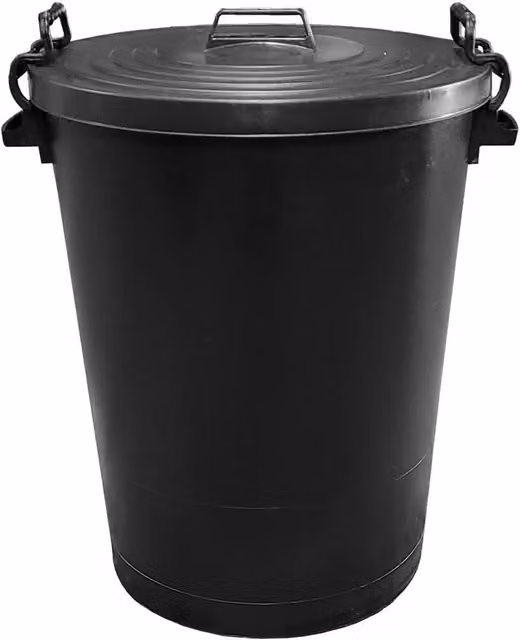 PAWNORA Heavy Duty Plastic Rubbish Waste Bin with Flip Lid, Black, H: 72 cm x W: 52 cm x D: 42 cm – 1