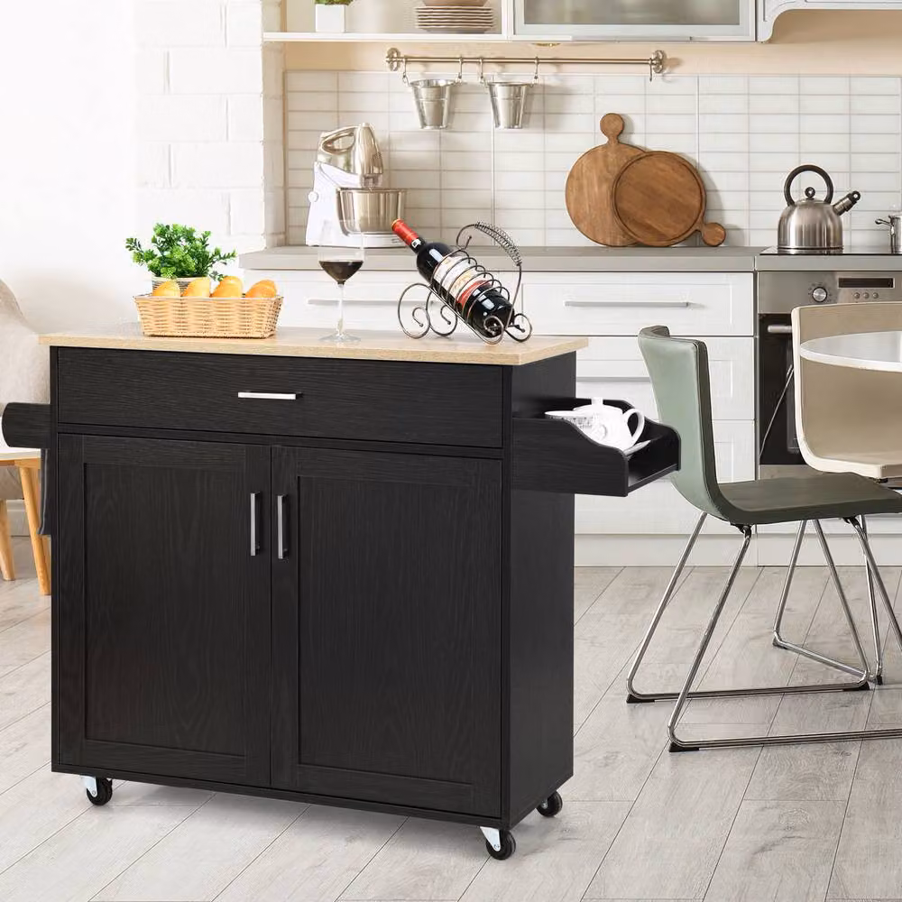 Costway Kitchen Island Cart Rolling Storage Trolley in Black – 5