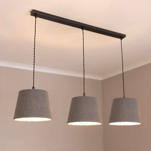 ValueLights Rory Tapered Grey Boucle 3 Drop Bar Ceiling Pendant Light with Metal Fitting – 5