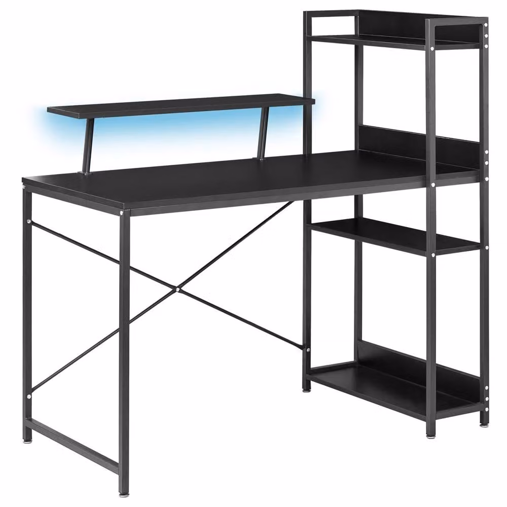 Wyld and Coco Black LED Gaming Desk with 5 Shelves and MDF Top – 2