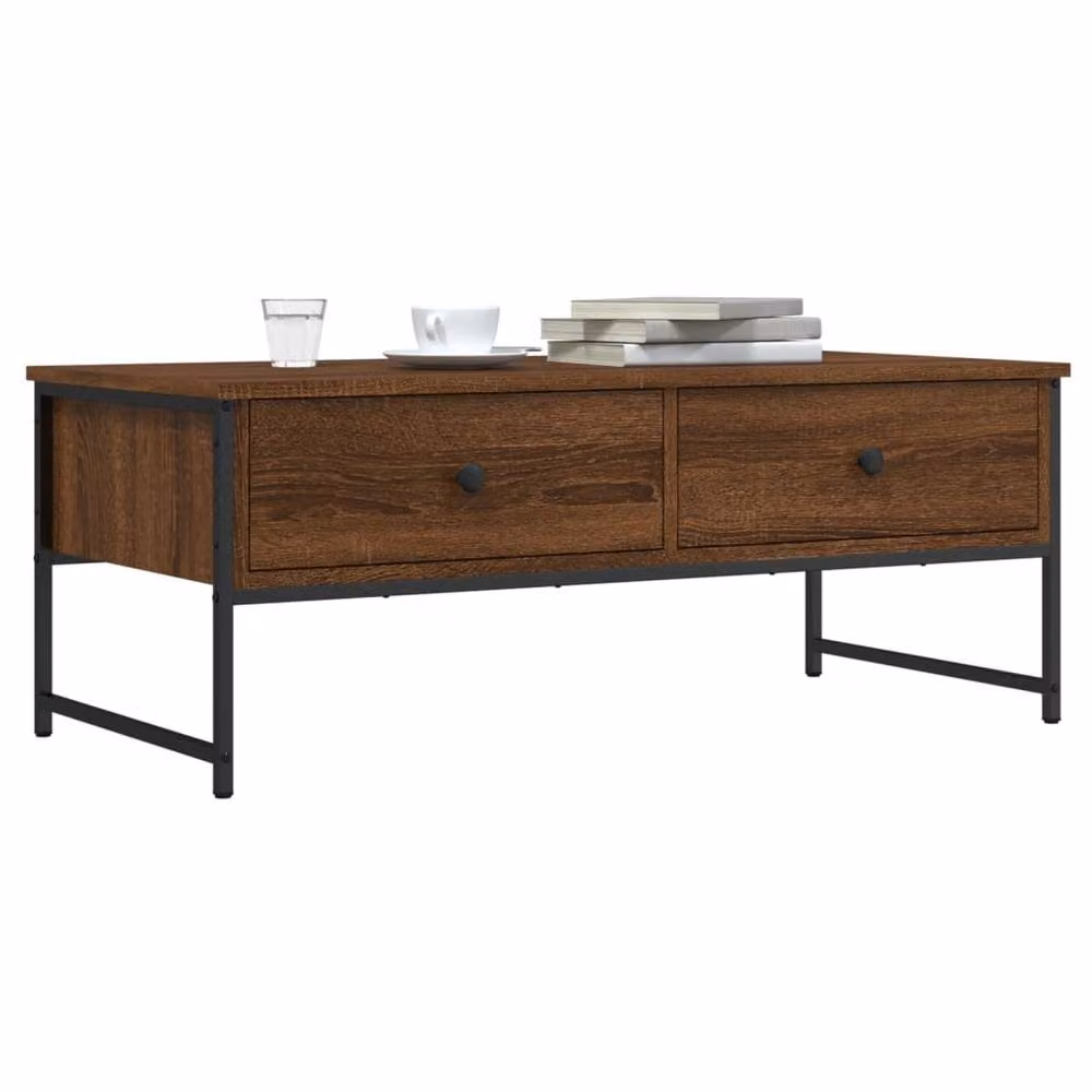 Berkfield Home Industrial Coffee Table in Brown Oak, W: 101 cm, D: 49 cm, H: 39.5 cm – 2