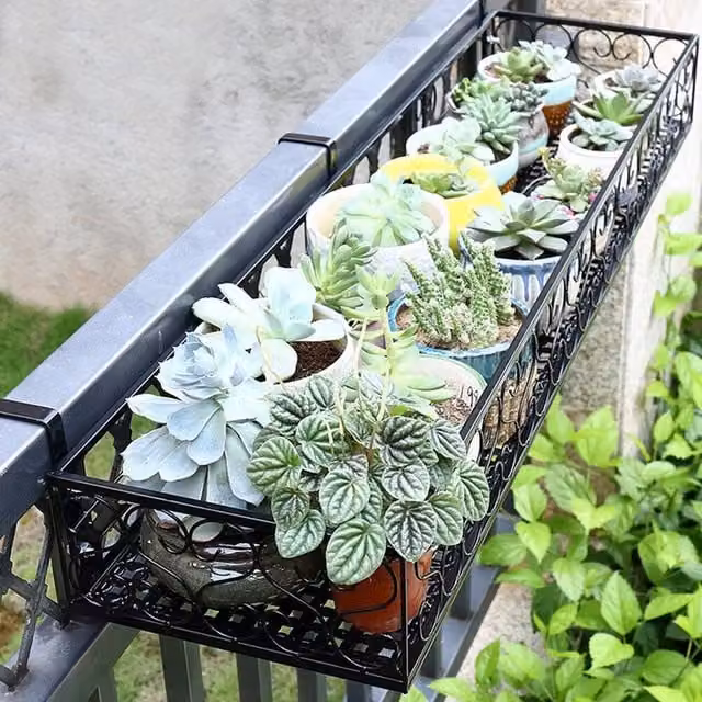 EONLION Black Metal Window Box Planter for Orchids and Ornamental Garden Plants, Width: 80 cm