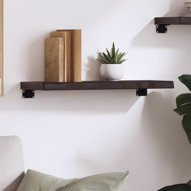 Berkfield Home Wall Mounted Oak Wood Shelf in Dark Grey, W: 60 cm, D: 20 cm, H: 4 cm