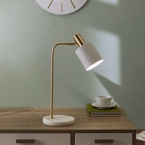 Ruma Modern Adjustable White Marble and Gold Table Lamp for Living Room Task Lighting
