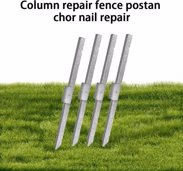NESTLUNE 8-Pack Heavy Duty Steel Fence Post Repair Stakes Anchor Kit in Silver, H 120 cm x W 3.2 cm