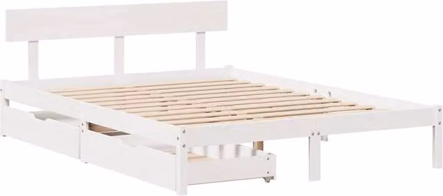 Berkfield Home Solid Pine King Size Bed Frame with Drawers, White, 150 x 200 cm