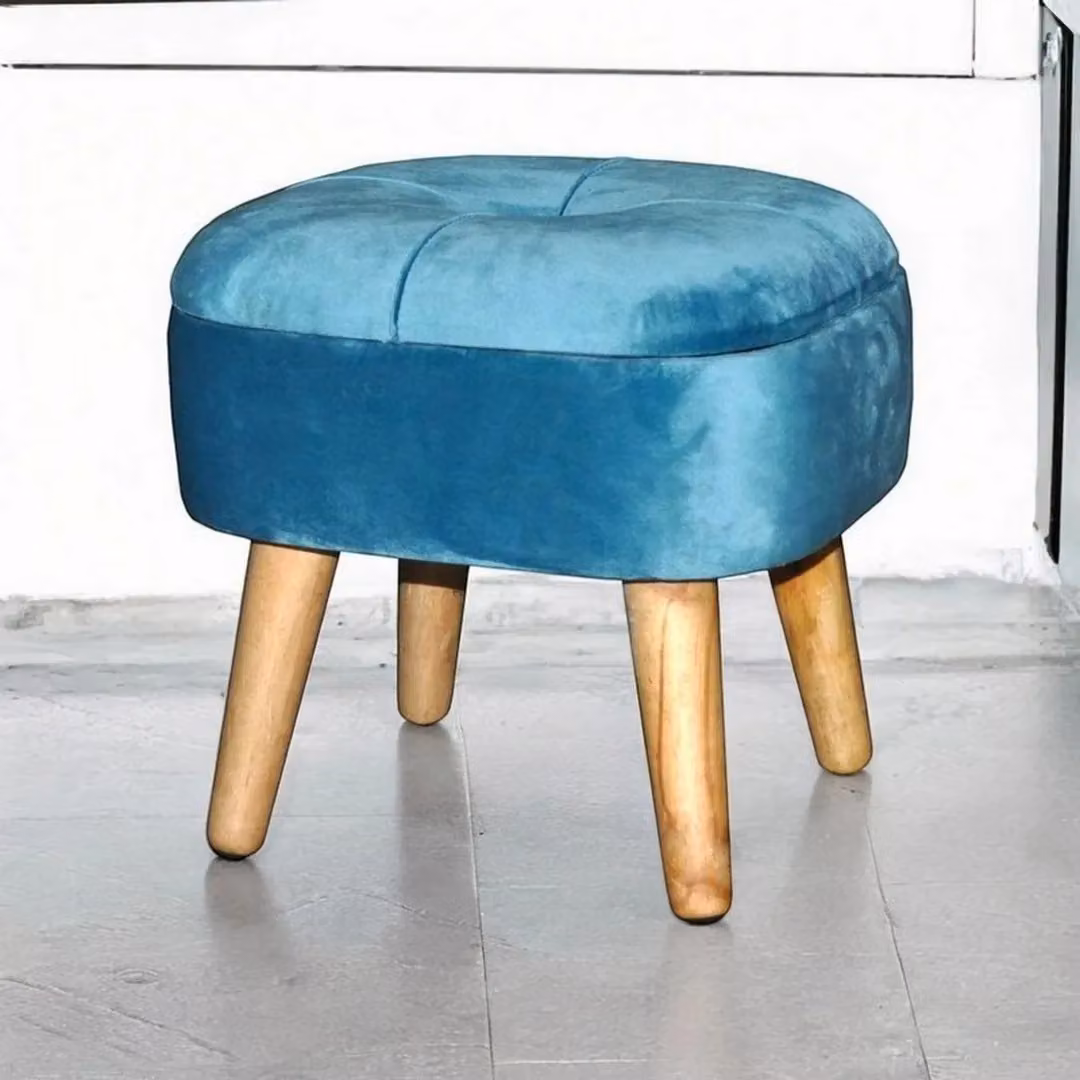 M S L Blue Velvet Storage Stool with Wood Frame, W: 30 cm, D: 30 cm, H: 34 cm – 4