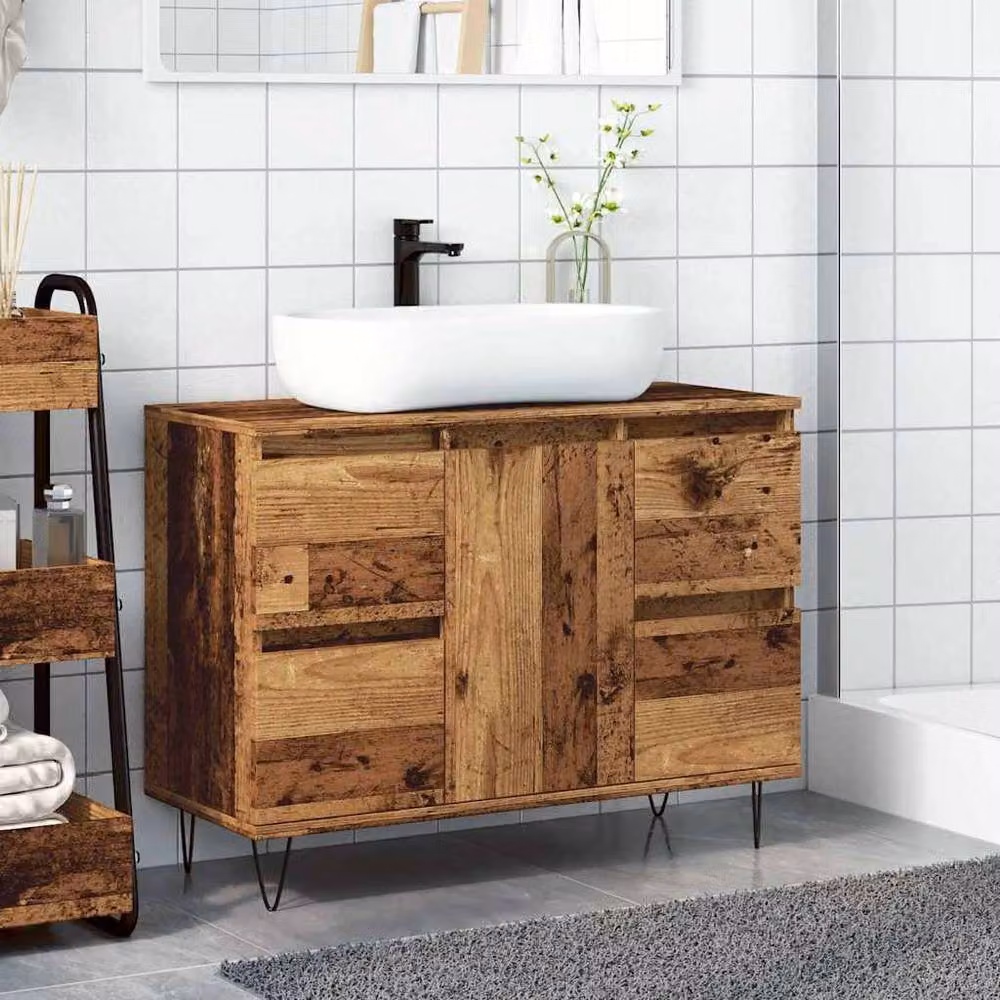 Berkfield Home Bathroom Cabinet in Old Wood Brown, W/D/H: 80 x 33 x 60 cm – 3