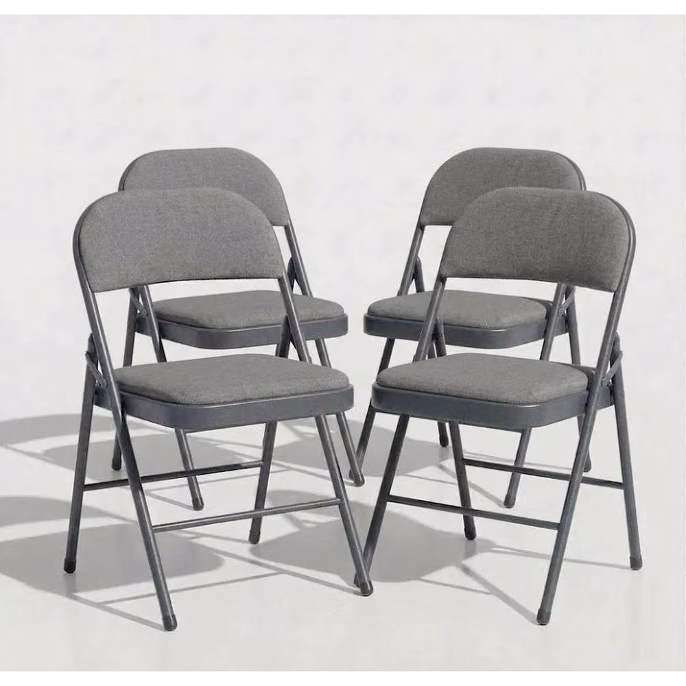 SPETLEK Set of 4 Metal Folding Chairs in Grey Fabric – 2