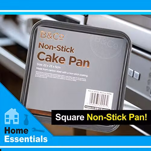 B&Co Non Stick Square Cake Tin, Silver/Grey, 23 cm – 4