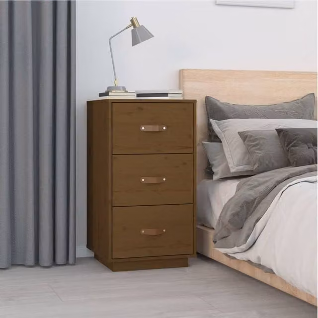 Berkfield Home Beautiful Set of 2 Solid Pine Bedside Cabinets in Honey Brown, W/D/H: 40 x 40 x 75 cm