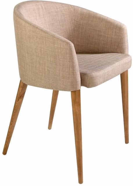 Angel Cerda Beige Upholstered Dining Chair with Armrests and Wood Legs