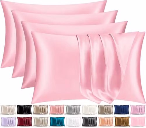 Pamposh Satin Silk Pillowcases, 4 Pack, Pink, W/D/H: 50 x 75 cm