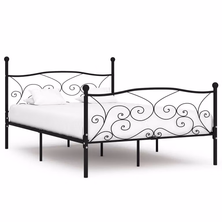 Berkfield Home Modern Metal Bed Frame with Slatted Base, Black, W: 140 cm, D: 200 cm