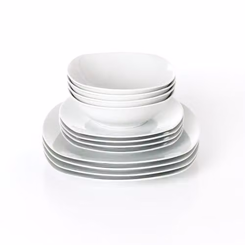 Waterside 12-piece White Square Porcelain Dinner Set including 4 x 26.8cm Dinner Plates, 4 x 20cm Side Plates and 4 x 17.8cm Deep Bowls