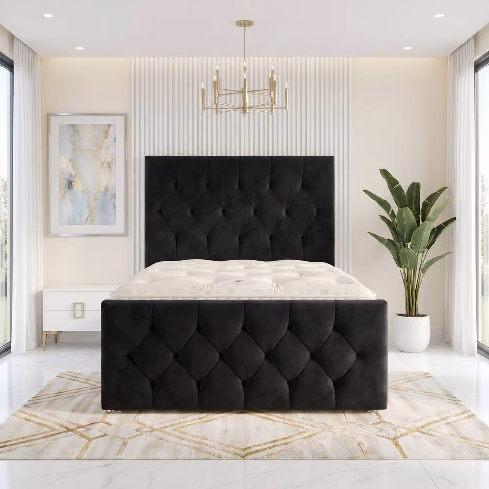 Somnior Ziggy Velvet Divan Bed in Black, W/D/H: 120 x 200 x 28 cm – 2