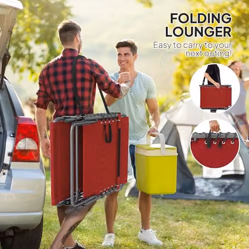 Outsunny Red Folding Sun Loungers with Cup Holder and Side Pocket – 6