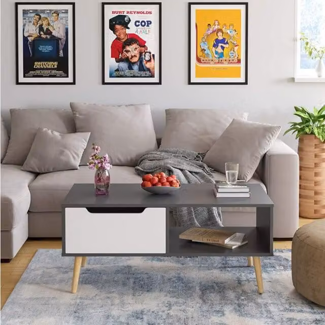 Gr8 Home Scandinavian Wooden Coffee Table with Storage in Grey