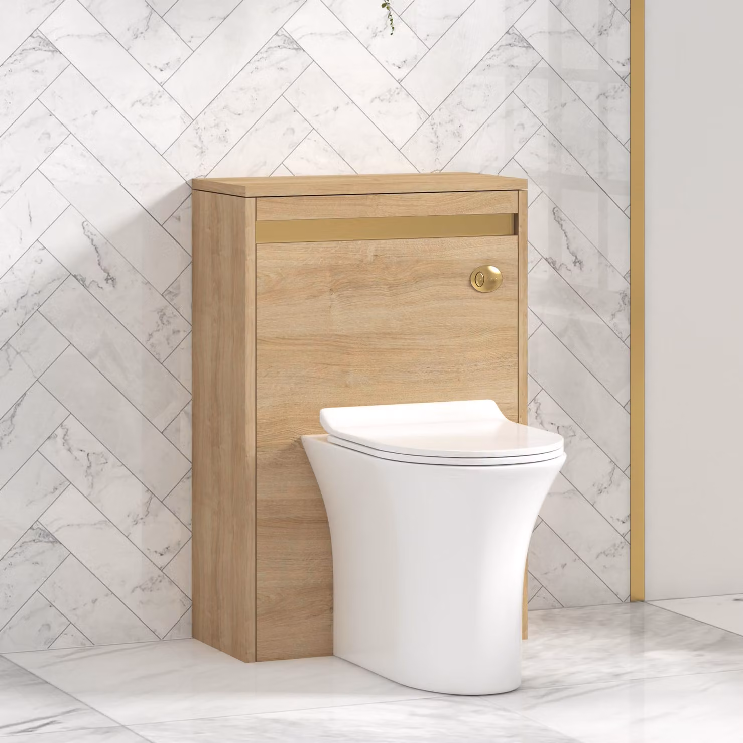 Royal Bathrooms Orion Natural Oak WC Unit with Breeze Rimless Toilet Pan, Slim Seat and Cistern, Width: 54 cm