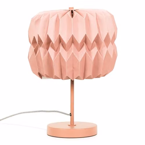 ValueLights Pink Metal Bedside Table Lamp with Origami Paper Lampshade and LED Bulb – 1