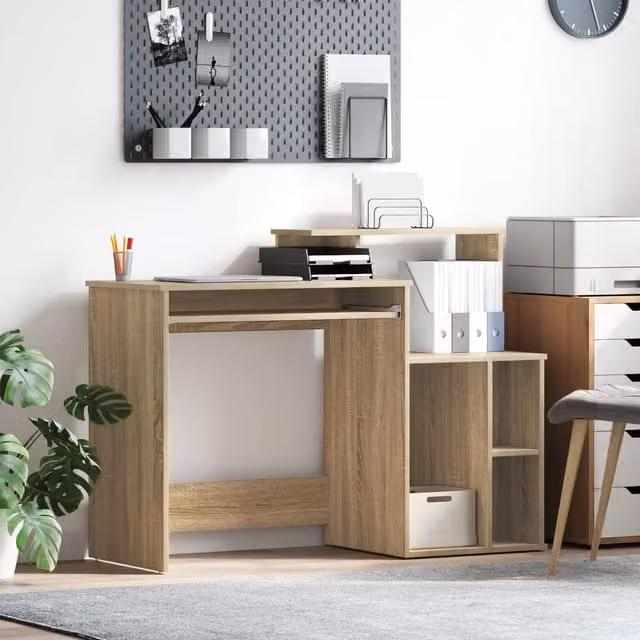 Berkfield Modern Writing Desk with Storage in Sonoma Oak and Beige, W/D/H: 120.5 x 44 x 88.5 cm – 1