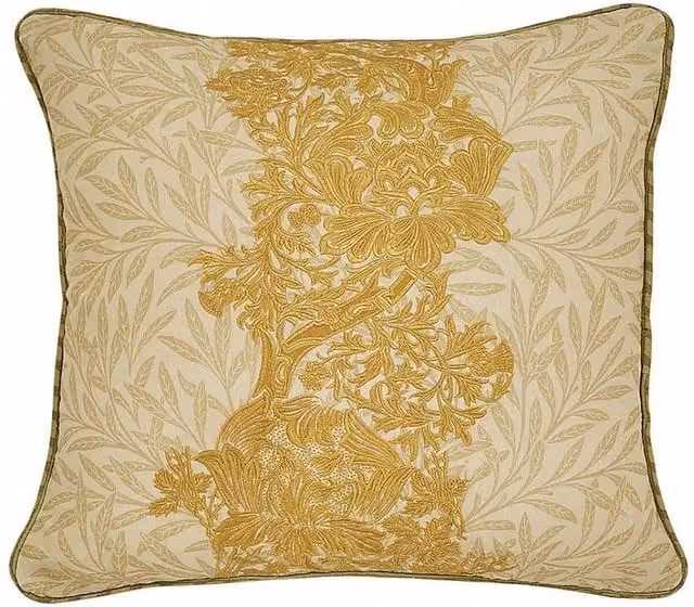 Morris & Co Elmcote Floral Cotton and Linen Cushion in Yellow, W/D/H: 45 x 45 x 45 cm