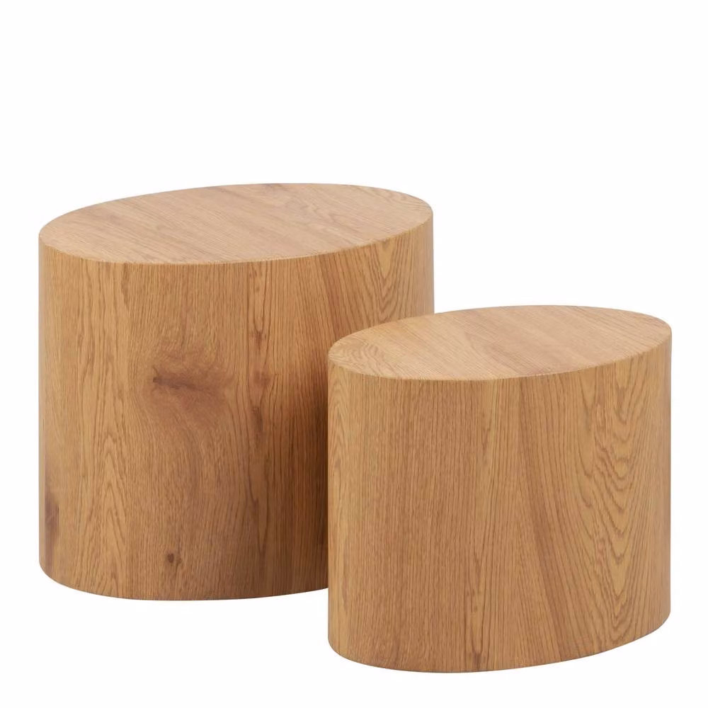 Wyld Haus Sendai Matt Natural Oak Effect Oval Coffee Table Set with Nested Tops – 2