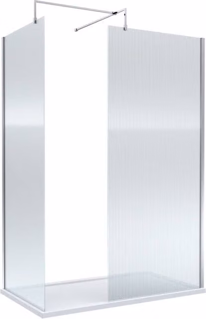 Balterley Fluted Walk-In Wetroom Bundle with Rectangular Tray and Fixed Glass in Silver and Chrome, W: 140 cm, D: 80 cm – 1