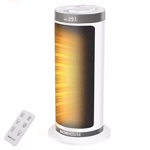 MONHOUSE 2000W Energy Efficient Ceramic Fan Heater in White with Remote Control and Timer – 1