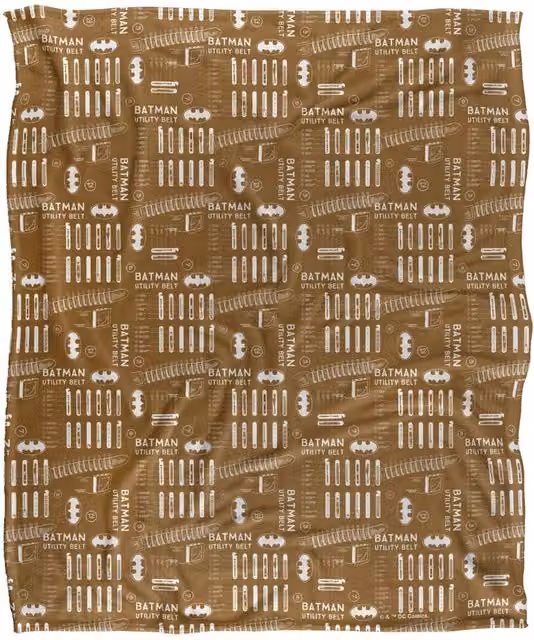 Batman Utility Belt Pattern Officially Licensed Silky Touch Super Soft Throw Blanket, White, W: 152 cm, D: 127 cm – 1