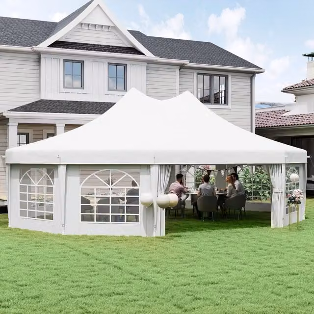 Outsunny Octagonal Heavy Duty Party Tent Gazebo Wedding Marquee in White, 650 cm