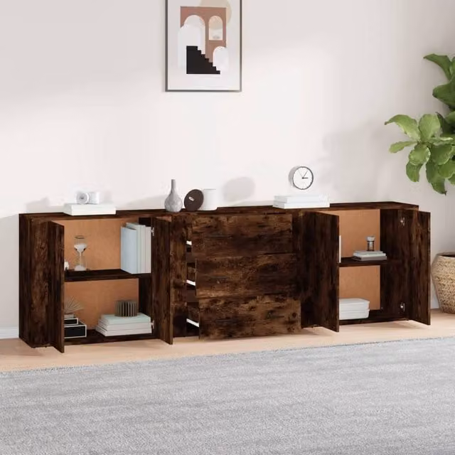 Berkfield Home 3-Piece Smoked Oak Sideboard Set in Brown, MDF – 1