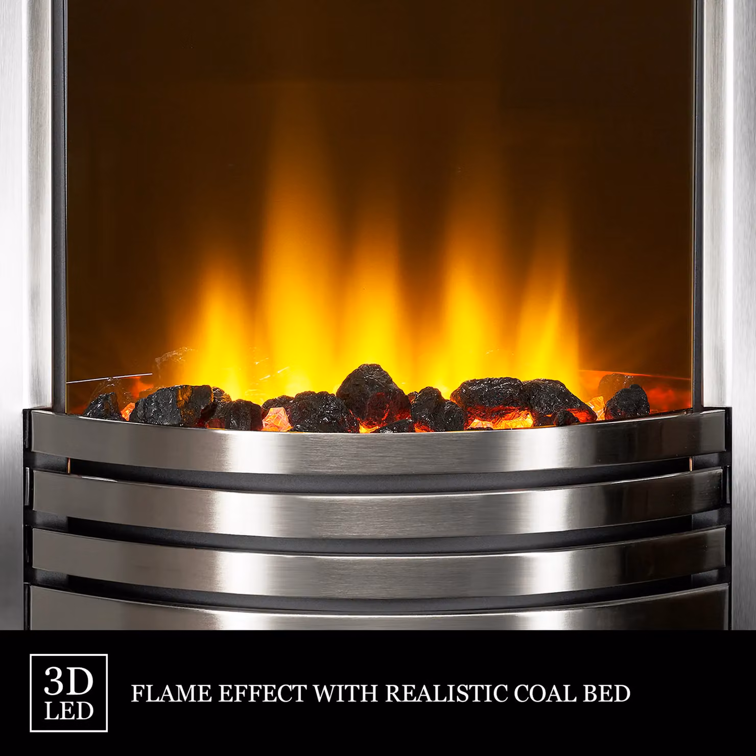 Acantha Amara Coal Electric Fire in Brushed Steel and Grey with Remote Control – 3