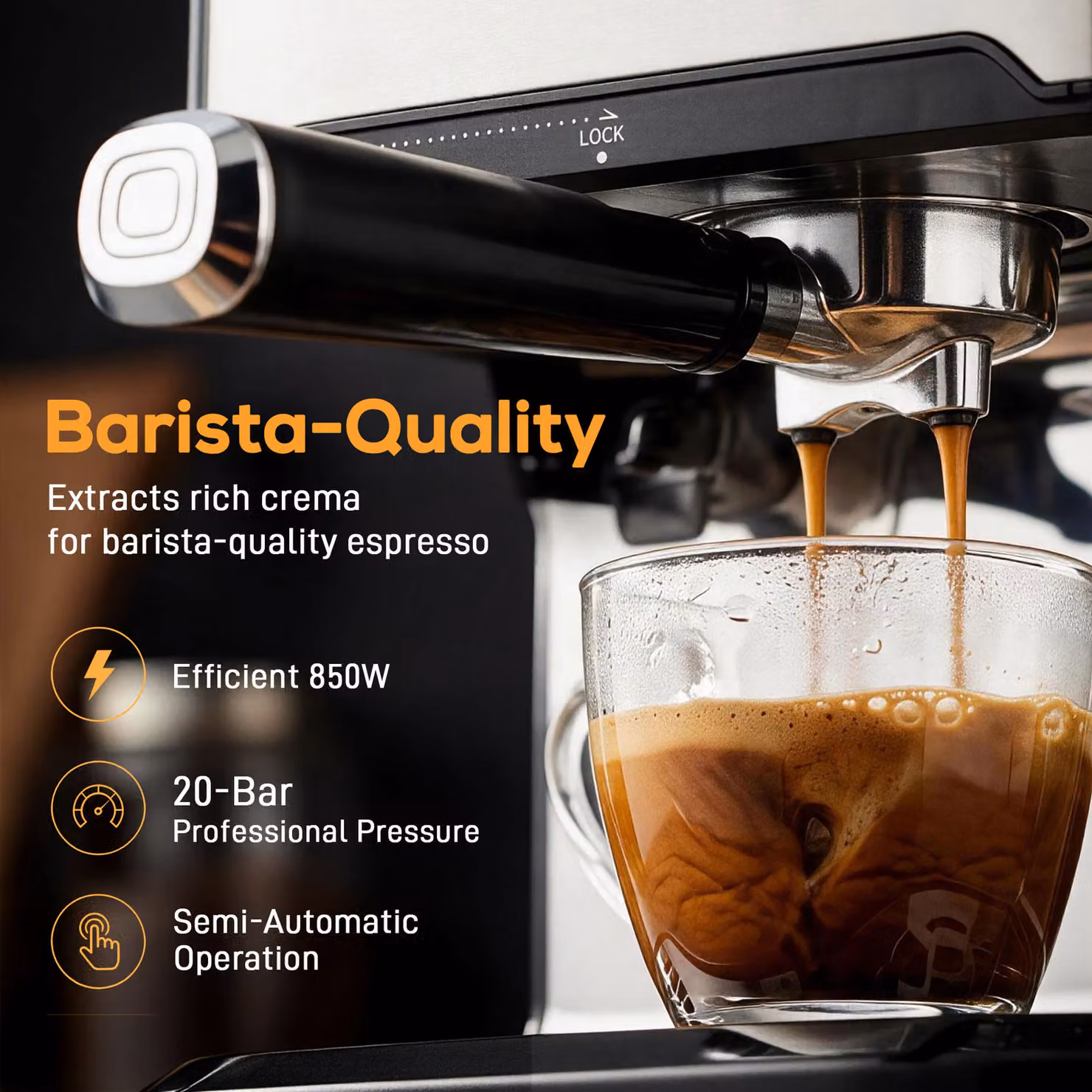 HOMCOM 20-Bar Semi Automatic Espresso Machine with Steam Wand and 1.6 l Water Tank, Black and Silver – 3