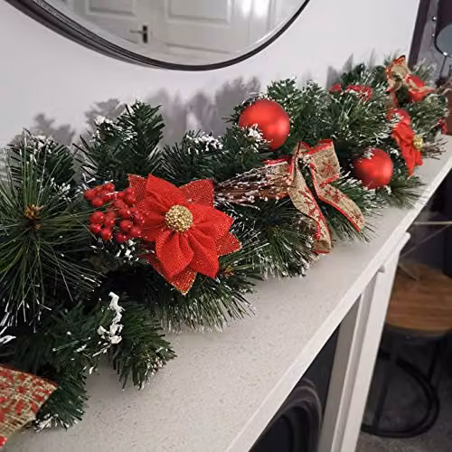 Premier 180cm Red Dressed Christmas Garland with Bows and Baubles – 2