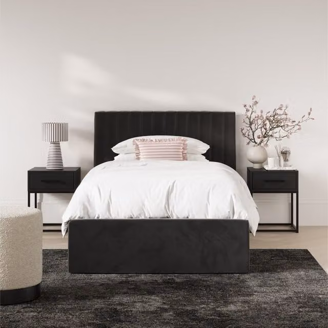 LPD Home Berlin Single Ottoman Bed in Black Velvet with Lift Up Base, W: 90 cm, L: 200 cm